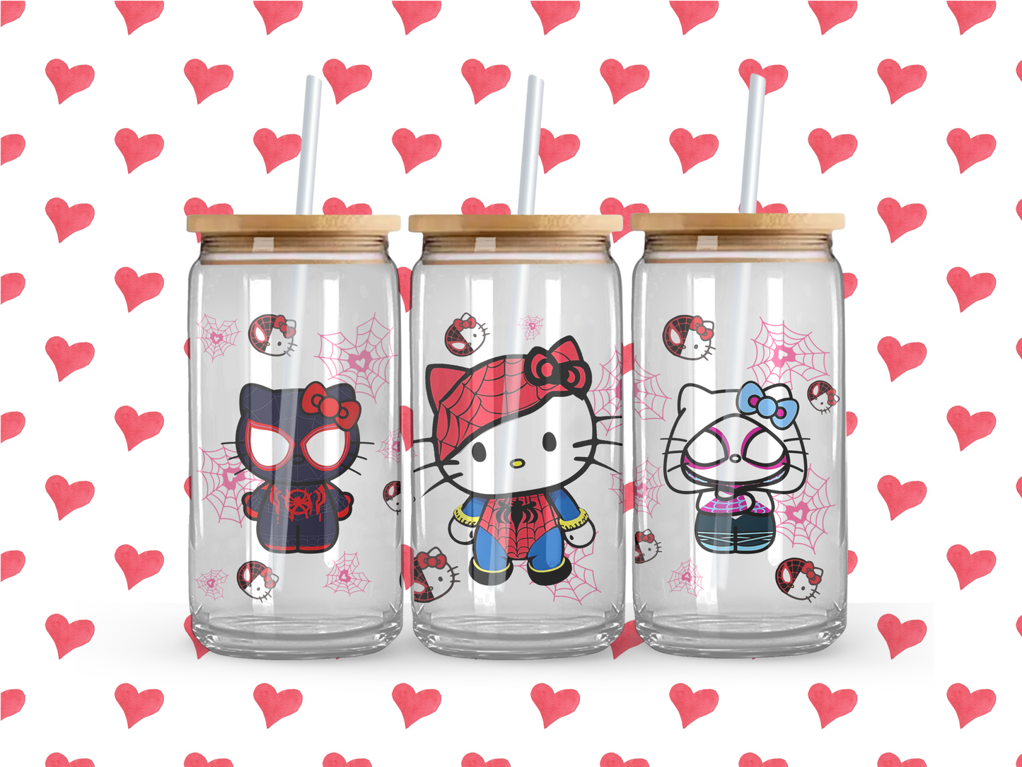 Three Spider Kitty's Frosted Glass Coffee Cup 12oz