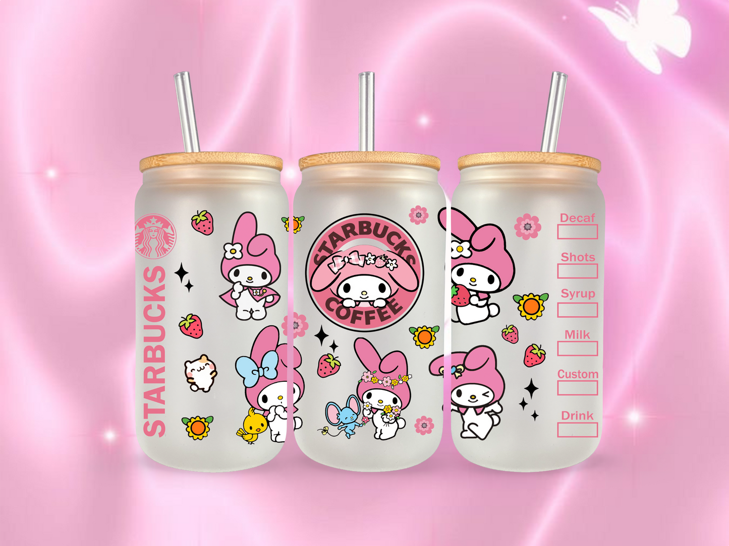 Bunny and Mouse Frosted Glass Cup 16oz