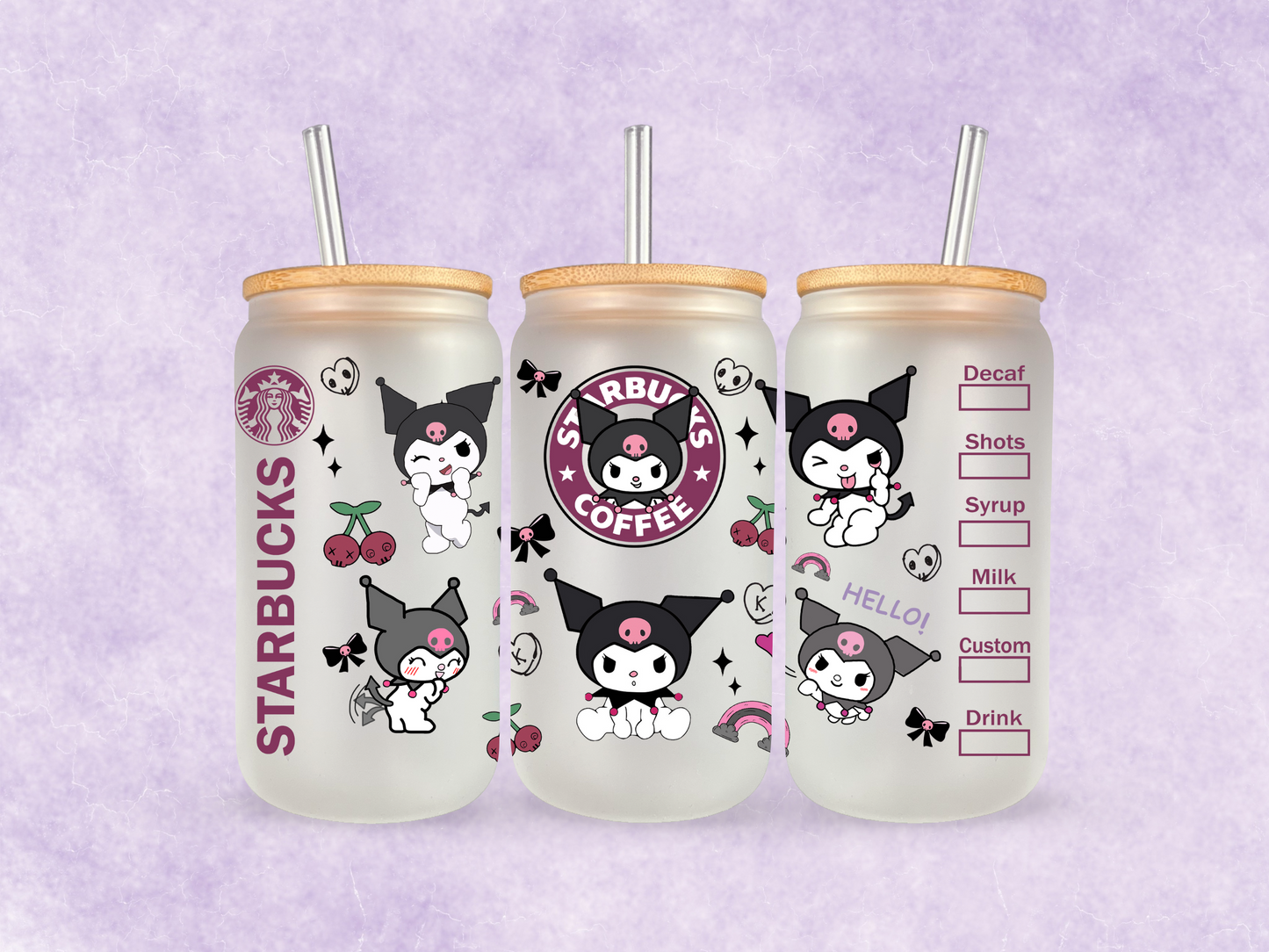 Kurom Cherry Rainbow Frosted Glass Coffee Cup 16oz