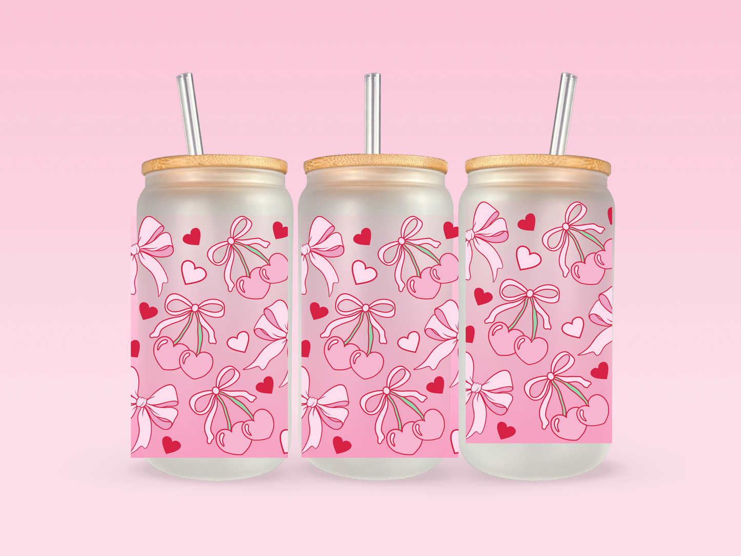 Pink and Red Cherry Bows Frosted 16 oz Cup
