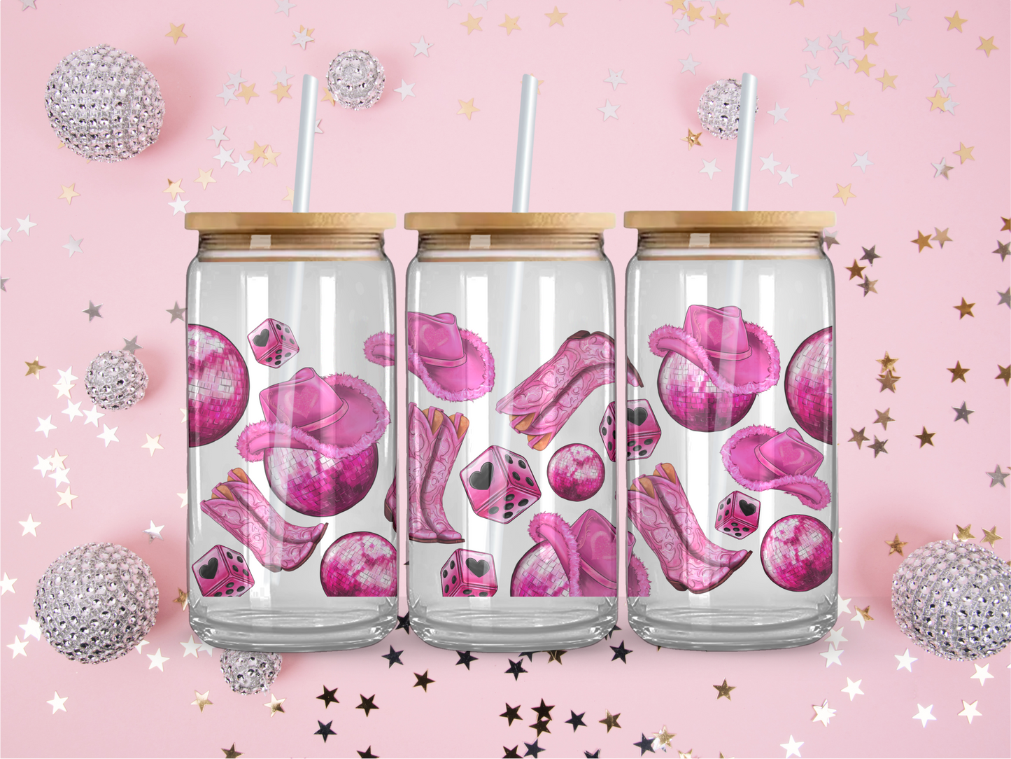 Pink Cowgirl Glass Coffee Cup 12oz