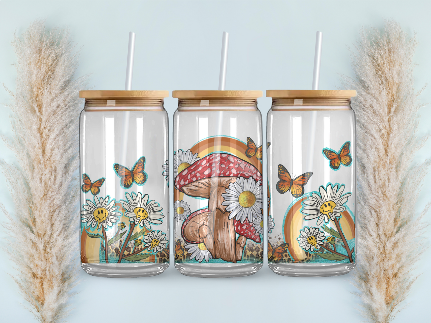 Mushroom Grove Glass Coffee Cup 12oz