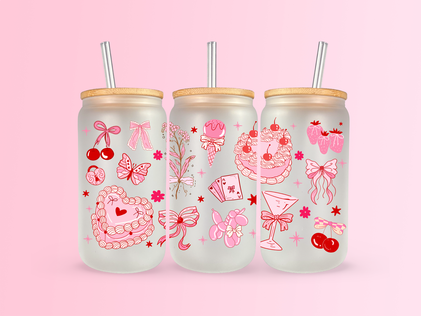 Heart Cake Glass Cup 16 oz