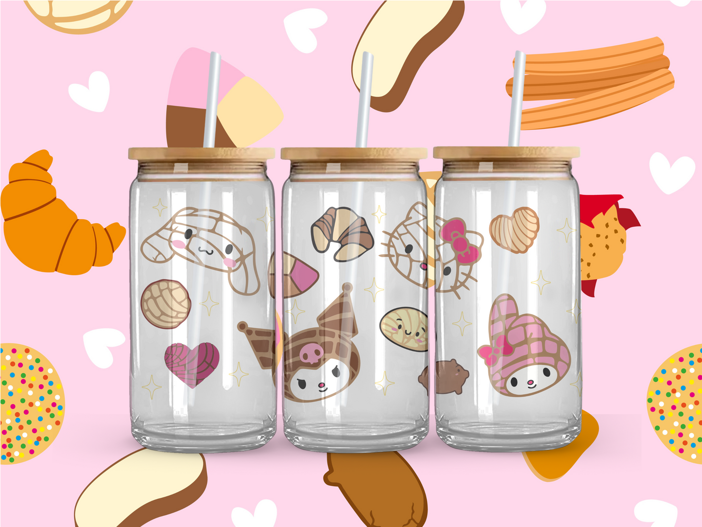 Concha Kitty and Friends Glass Coffee Cup 12oz