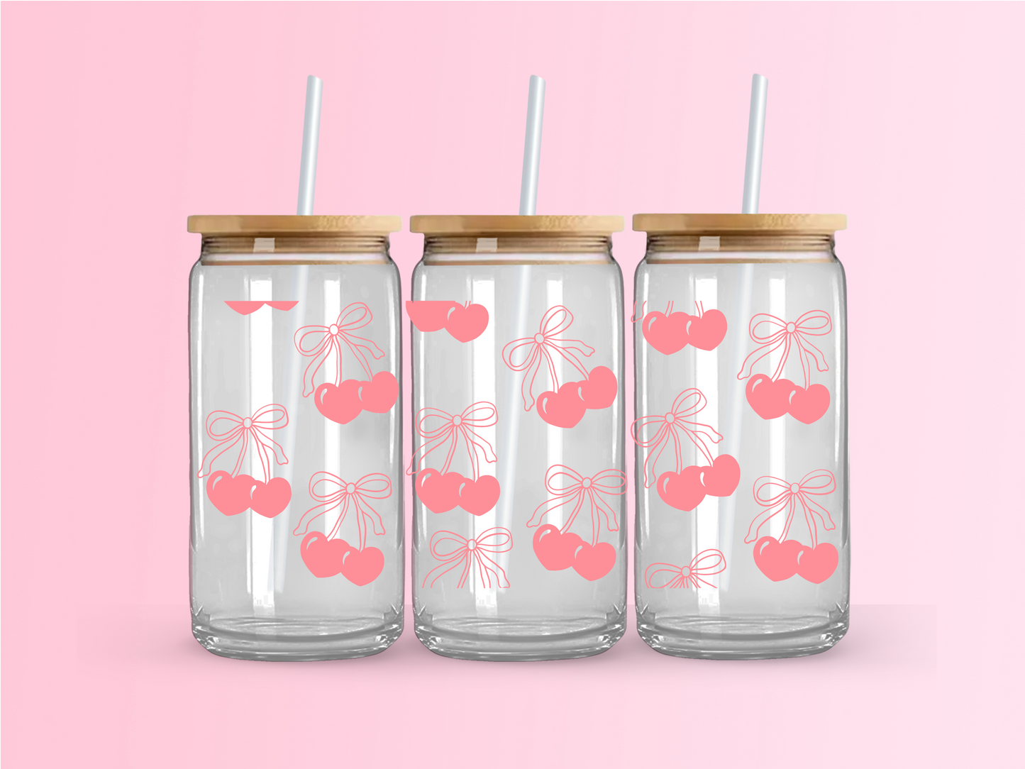 Cherry Heart Bow Glass Cup 120z