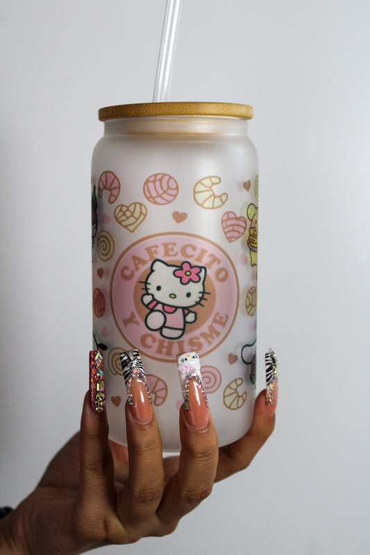 Cafecito Kitty Frosted Glass Coffee Cup 16oz