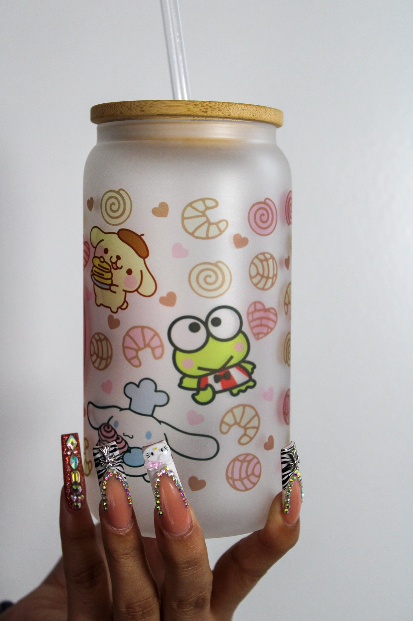 Cafecito Kitty Frosted Glass Coffee Cup 16oz