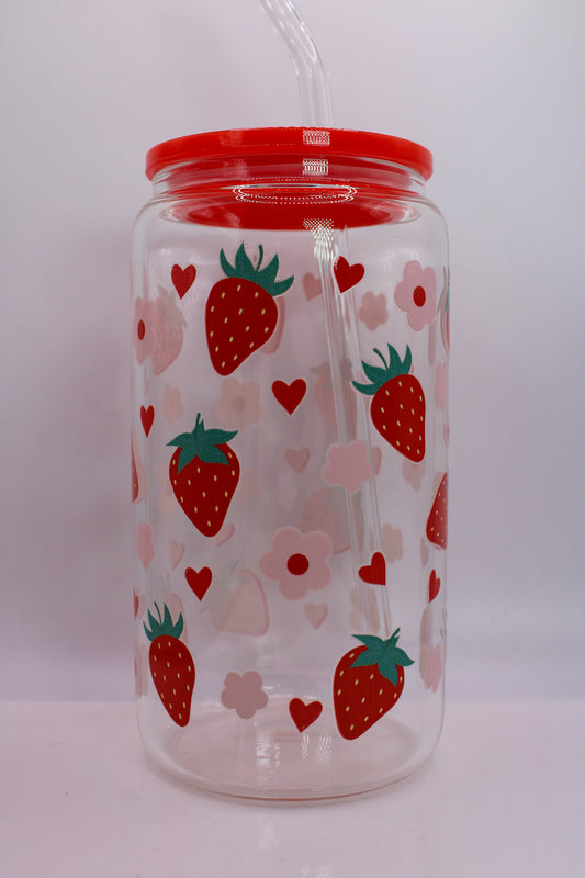 Strawberry Glass Cup 16oz