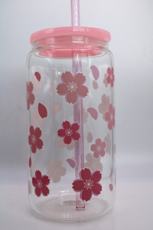 Pink Blossom Glass Cup 16oz