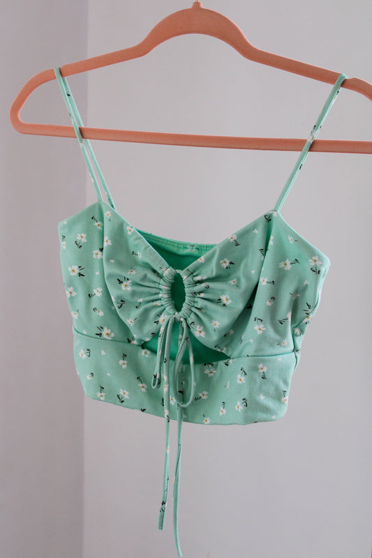 Sage Floral Print Crop Top