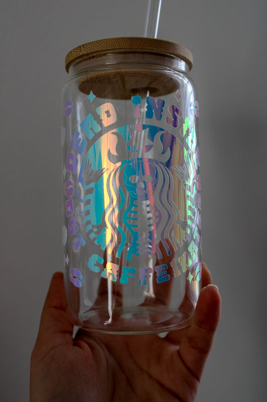 Dead Inside, But Caffeinated Glass Coffee Cup 12oz