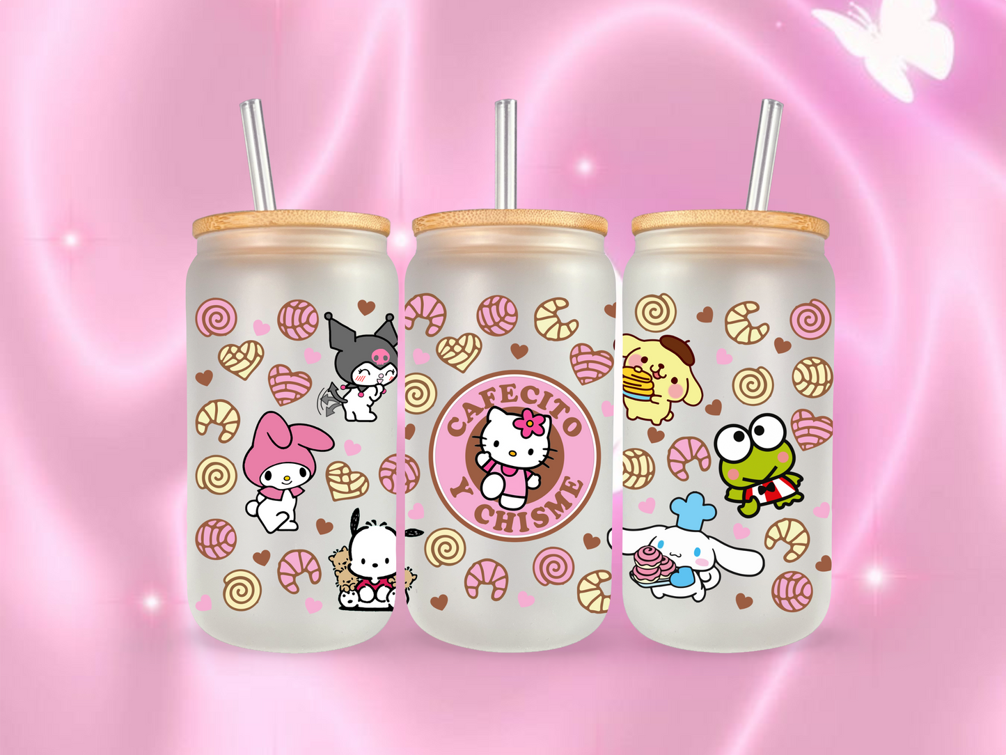 Cafecito Kitty Frosted Glass Coffee Cup 16oz