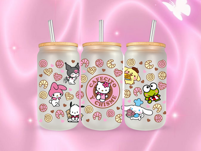 Cafecito Kitty Frosted Glass Coffee Cup 16oz