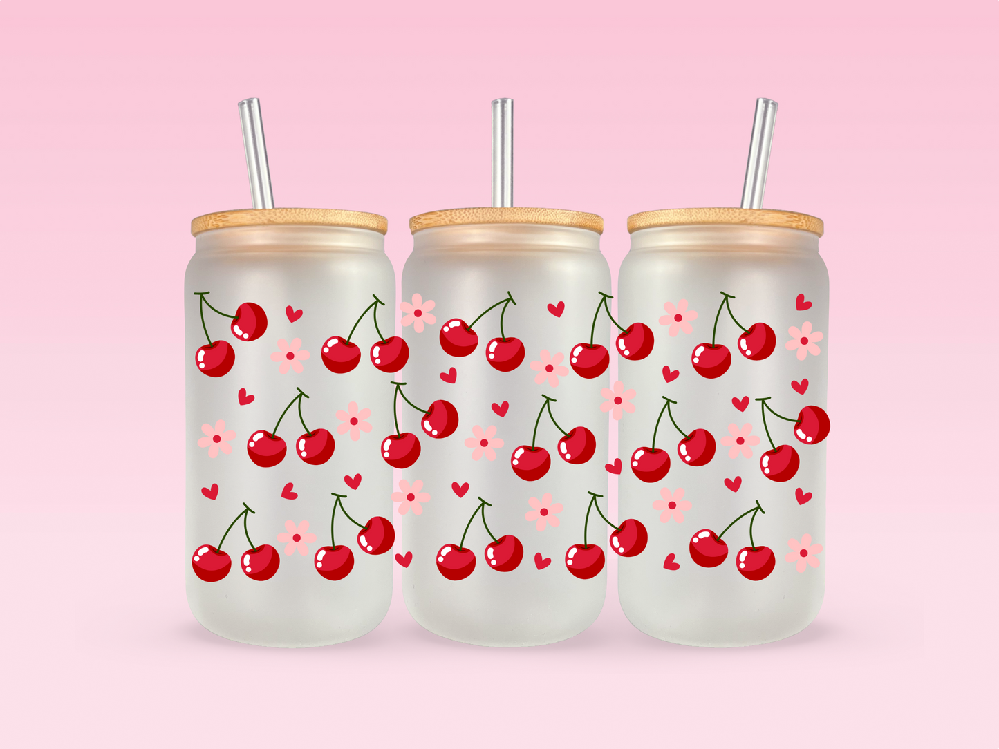 Pink and Red Cherry Frosted 16 oz Cup