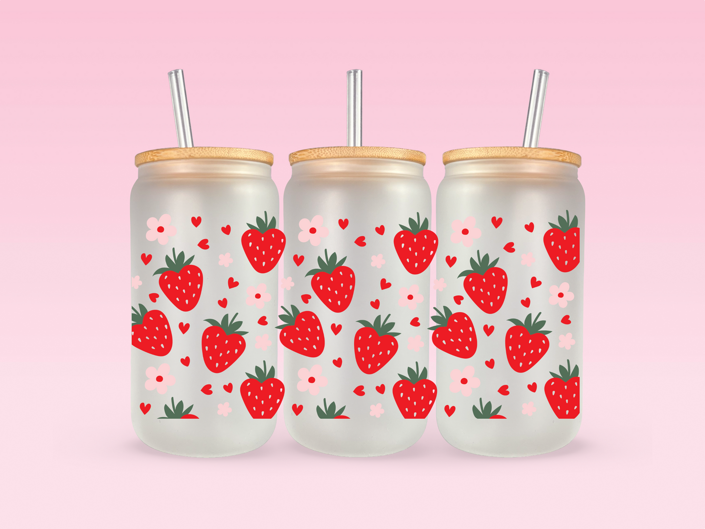 Strawberry Glass Cup 16oz