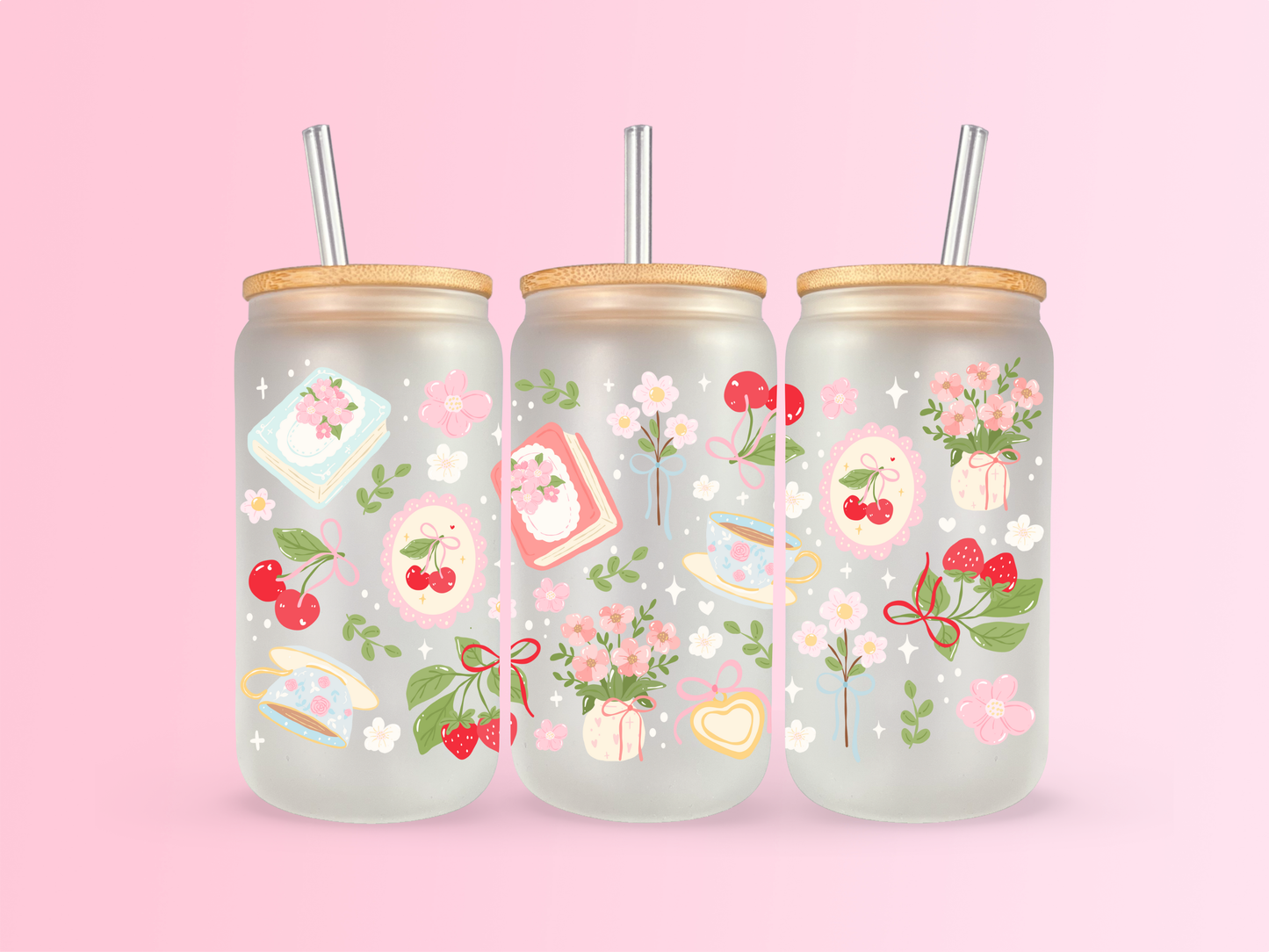 Books Tea and Cherries 16oz Cup