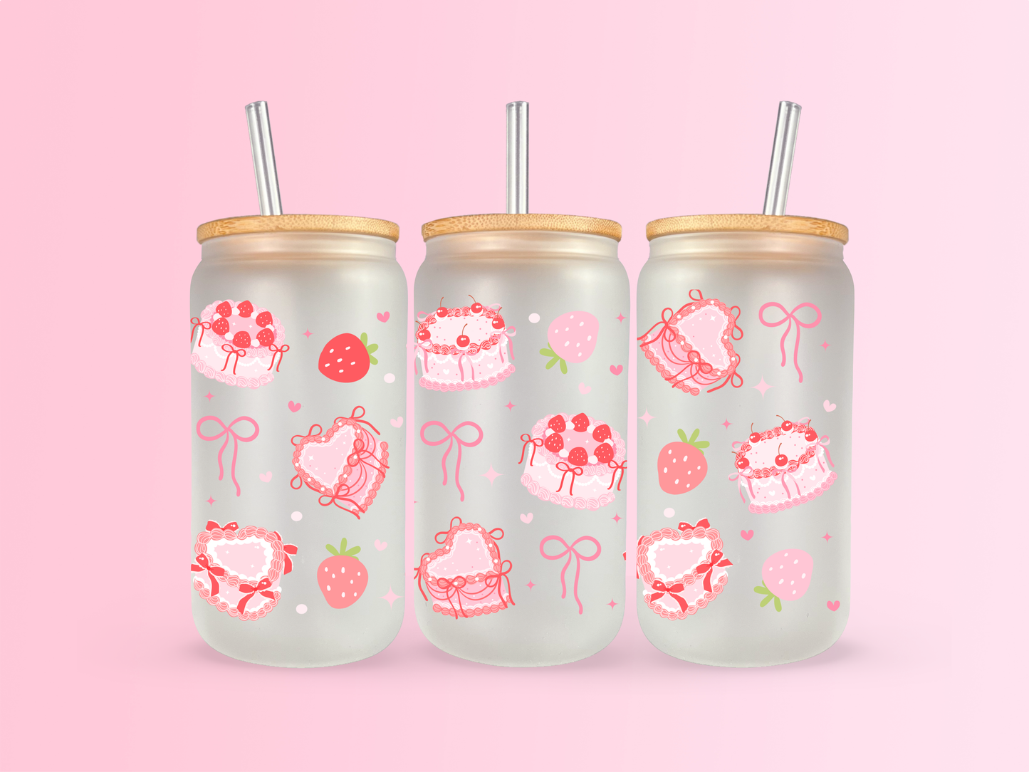 Coquette Cherry Heart Cake 16oz Frosted Cup