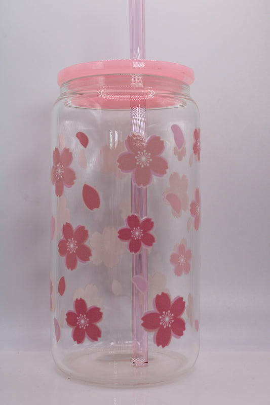 Pink Blossom Glass Cup 16oz