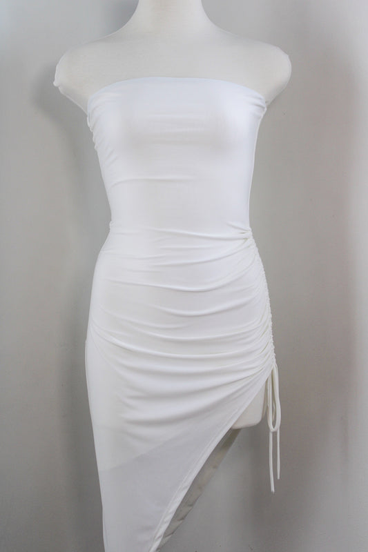 Off White Side Slit Mid Dress