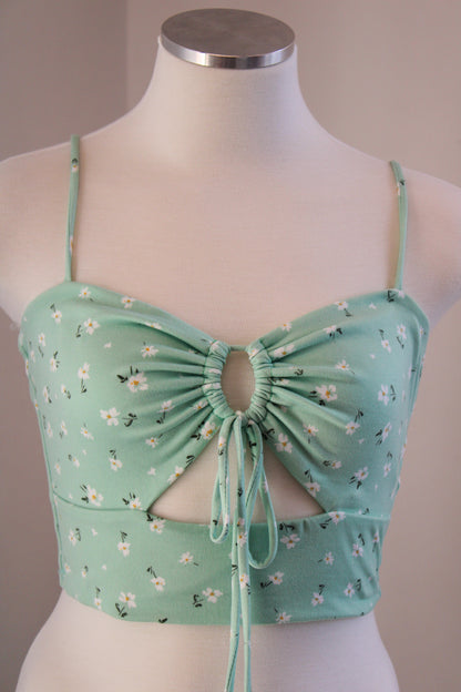 Sage Floral Print Crop Top