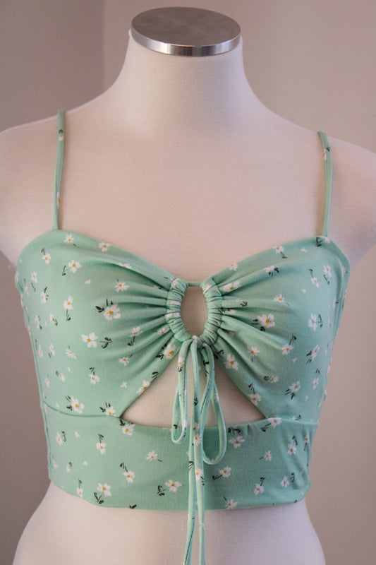 Sage Floral Print Crop Top